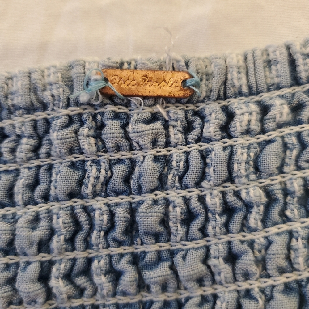 FREE PEOPLE Undone Acid Wash Blue Tiered Ruffled Open Back Smocked Mini Dress M - Picture 12 of 15